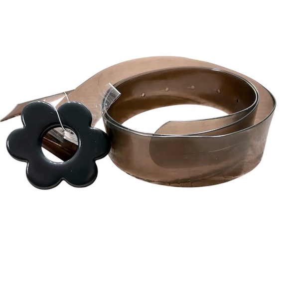 Juicy Couture Accessories - Juicy Couture gray tinted clear belt with dark gray flower design SZ L